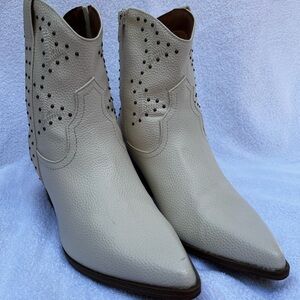 Cream Ankle Boots with Western Flair